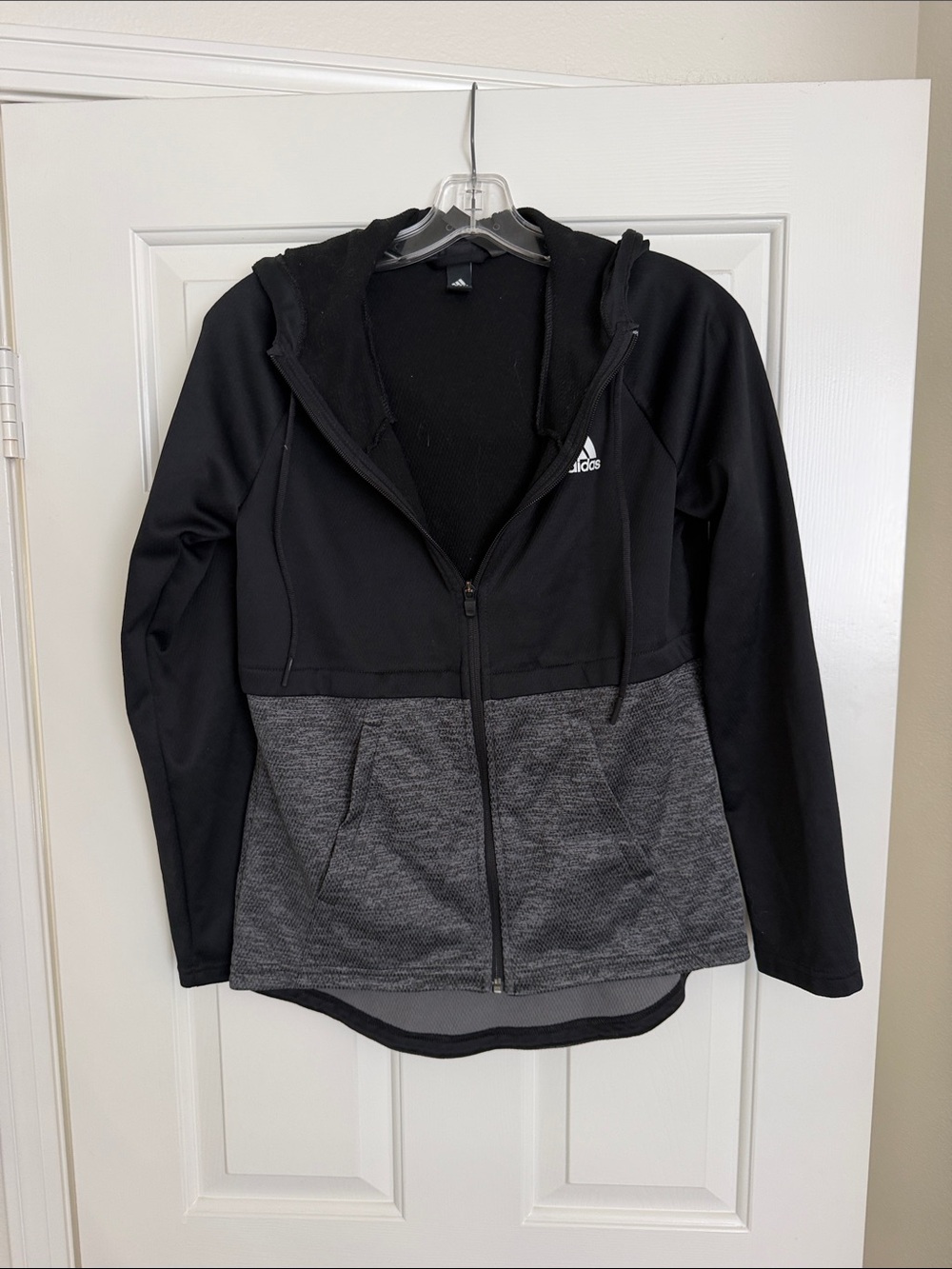 adidas Black and Gray Full-Zip Hooded Jacket